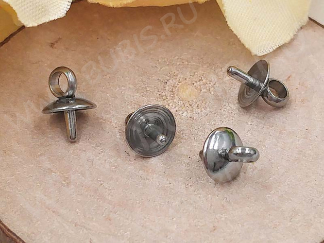 Держатель кулона 096 шапочка со штырьком 6,5*4*4мм цвет платины (Хирургическая Сталь)