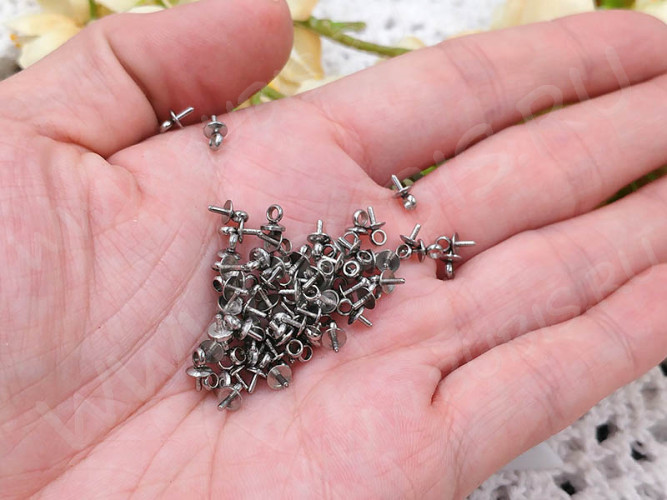 Держатель кулона 096 шапочка со штырьком 6,5*4*4мм цвет платины (Хирургическая Сталь)