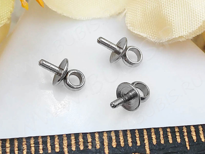 Держатель кулона 096 шапочка со штырьком 6,5*4*4мм цвет платины (Хирургическая Сталь)