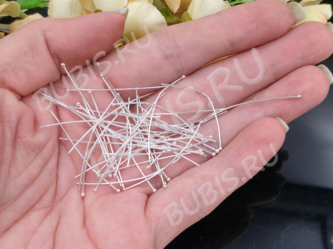 Штифт с ШАРИКОМ 35*0,6мм серебристый (Brass) (10шт.)