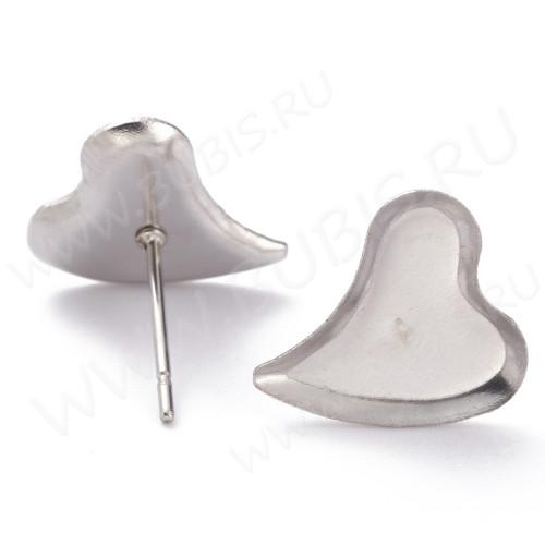 Пуссеты ("гвоздики") №195 (с сеттингом сердце 12*10мм) 12,5*12*10*0,6мм цвет платины (Хирургическая сталь) (1 пара)