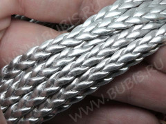 Шнур кожаный 27 кожзам плетёный плоский 5*2мм серебристый (1м)