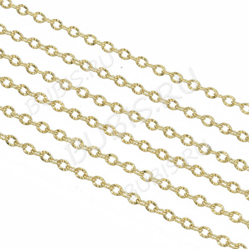 Цепочка S111-G ювелирная простое плетение плоское звено с узором тонкая 1,6*1,2*0,2мм золотистая (Хирургическая сталь)(50см)