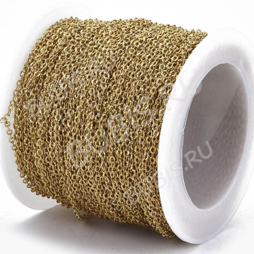 Цепочка S111-G ювелирная простое плетение плоское звено с узором тонкая 1,6*1,2*0,2мм золотистая (Хирургическая сталь)(50см)