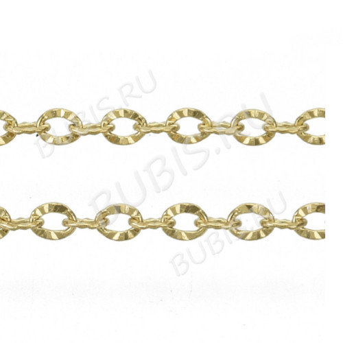 Цепочка S111-G ювелирная простое плетение плоское звено с узором тонкая 1,6*1,2*0,2мм золотистая (Хирургическая сталь)(50см)