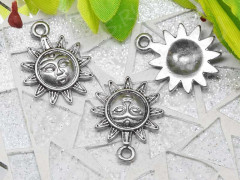 Подвеска Солнышко 06 с личиком 22*18*3мм античное серебро (литьё)