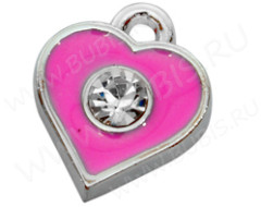Подвеска Сердечко 29 со стразом 13*11*2,8мм фуксия (цветные подвески)
