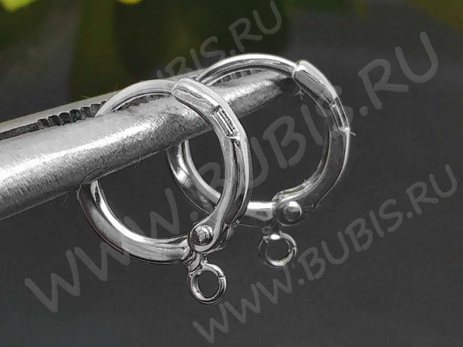 Швензы-кольца №06 серебро с пробой 925 16*13,5*2мм цвет платины и прозрачный (Sterling Silver) (1 пара)