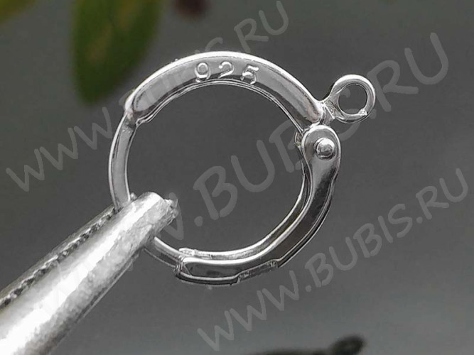 Швензы-кольца №06 серебро с пробой 925 16*13,5*2мм цвет платины и прозрачный (Sterling Silver) (1 пара)