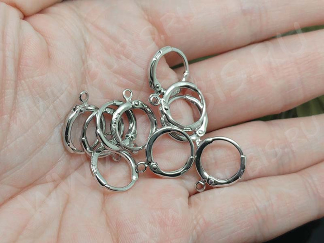 Швензы-кольца №06 серебро с пробой 925 16*13,5*2мм цвет платины и прозрачный (Sterling Silver) (1 пара)