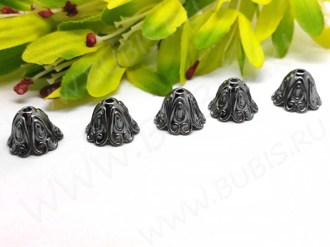 121 Шапочка Тюльпанчик 15*15*10мм чёрный никель (литьё)