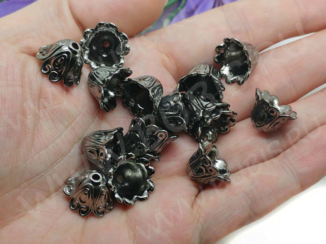 121 Шапочка Тюльпанчик 15*15*10мм чёрный никель (литьё)