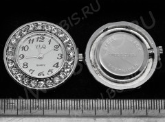Заготовка для часов 079 округлая 4 отверстия 31,5*28,8*7,5мм цвет платины и прозрачные стразы (часы)