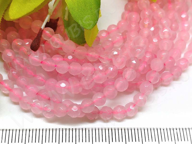 (ОПТ) Бусина округлая ГРАНЁНАЯ 4мм Розовый кварц (камни) (НИТЬ)