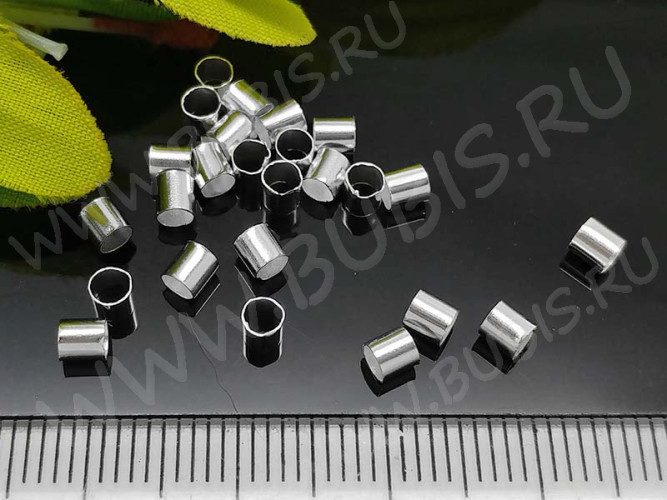Зажимные бусины 04 крупные кримпы трубочки 3*3мм серебристые (Brass) (50шт.)