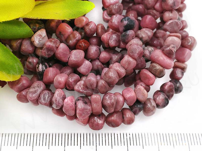 Крошка (галтовка) каменная 167 округлая 5-7мм Родонит натуральный (камни) (нить 43-45см)