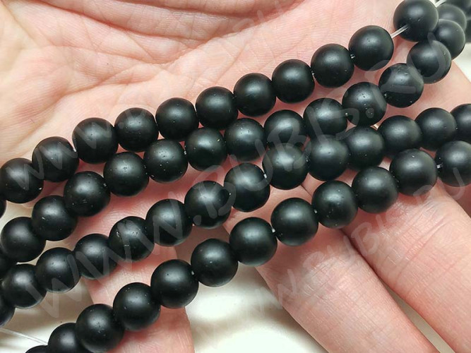 (ОПТ) Бусина округлая 8мм Шунгит чёрный матовый имит. (камни) (НИТЬ)