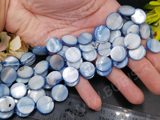 Бусина Круг 15 перламутр 15*15*3мм св.синий (камни) (перламутр и ракушки)