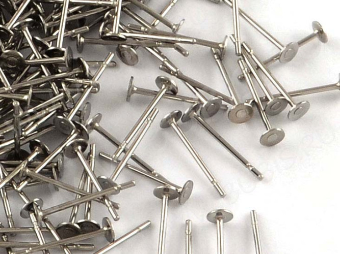 (СКИДКИ!!!) Пуссеты ("гвоздики") №141 с платформой 3мм 12*0,8мм цвет платины (хирургическая сталь) (10 пар)