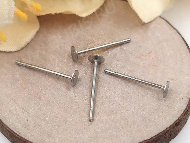 (СКИДКИ!!!) Пуссеты ("гвоздики") №141 с платформой 3мм 12*0,8мм цвет платины (хирургическая сталь) (10 пар)