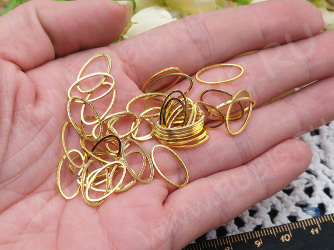 Декоративный элемент 102 Овал рамка контур коннектор 16*9*0,9мм золотистый (Brass) (10шт.)