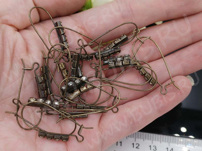 Швензы-петли №19 со стразами 34*16,5*3,5мм античная бронза (Brass) (1 пара)