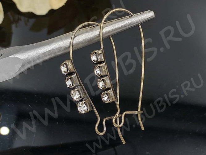 Швензы-петли №19 со стразами 34*16,5*3,5мм античная бронза (Brass) (1 пара)