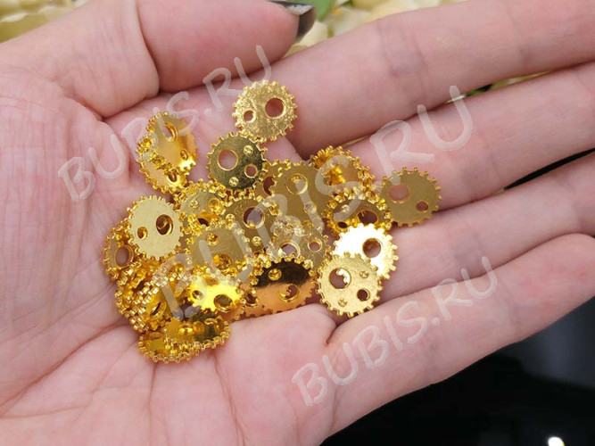 (СКИДКИ!!!) Шестерёнка 15 12*12*1,7мм золотистая (литьё) (Steampunk) (10шт.)