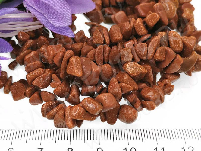 Крошка (галтовка) каменная 225 5-9мм Авантюрин золотистый имит. (камни) (длинная нить 85-90см)