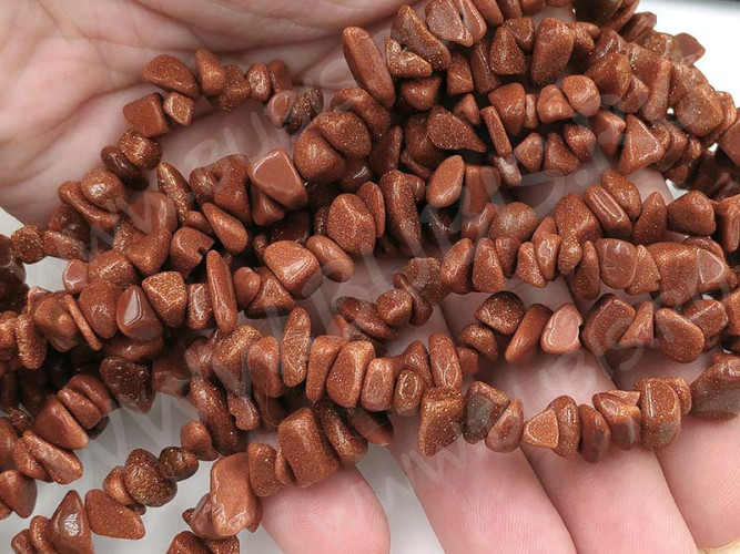 Крошка (галтовка) каменная 225 5-9мм Авантюрин золотистый имит. (камни) (длинная нить 85-90см)