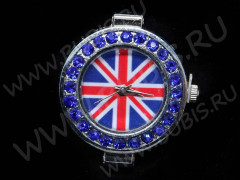 Заготовка для часов 143 Британский флаг 30*27*8мм цвет платины и синие стразы (часы)
