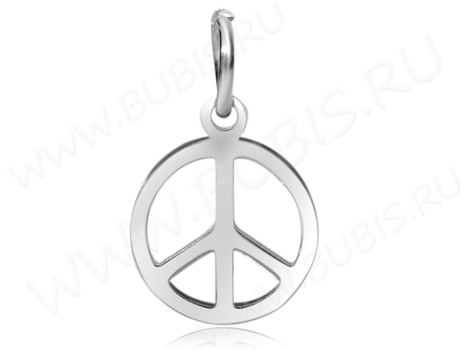Подвеска Пацифик 10 Символ Мира с колечком 14*12*1,1мм цвет платины (Хирургическая сталь)
