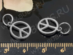 Подвеска Пацифик 10 Символ Мира с колечком 14*12*1,1мм цвет платины (Хирургическая сталь)