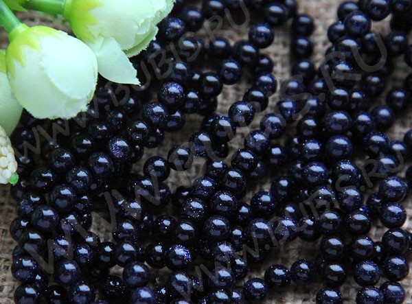 (ОПТ) Бусина округлая 6мм Авантюрин т.синий имит. (камни) (НИТЬ)