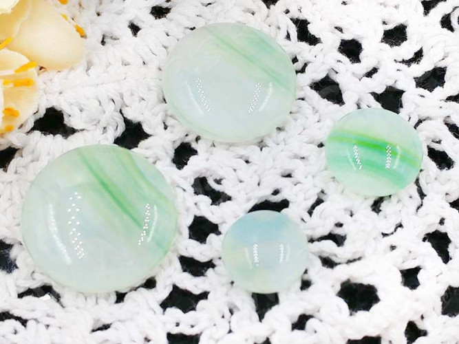 Кабошон Фьюзинг 495  Круглый 16-28мм Зеленый светлый белый Узор морская волна OA LGN