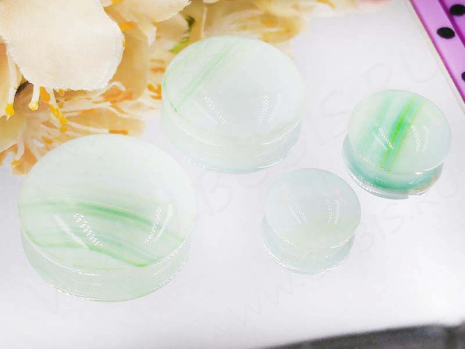 Кабошон Фьюзинг 495  Круглый 16-28мм Зеленый светлый белый Узор морская волна OA LGN