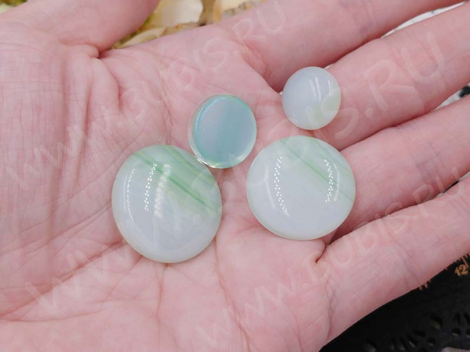 Кабошон Фьюзинг 495  Круглый 16-28мм Зеленый светлый белый Узор морская волна OA LGN