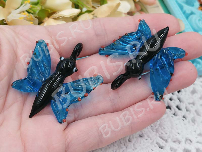 Кулон Бабочка 02 39-40*33-38мм т.голубо-чёрная (Lampwork)
