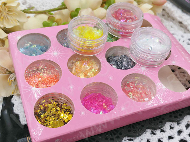 Наполнение для смолы и бутылочек 092 комплект хлопьев слюды пластиковой и фольги металлической МИКС (декор)