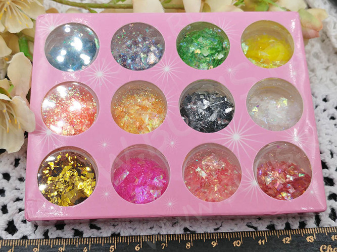 Наполнение для смолы и бутылочек 092 комплект хлопьев слюды пластиковой и фольги металлической МИКС (декор)