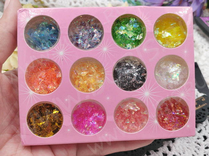 Наполнение для смолы и бутылочек 092 комплект хлопьев слюды пластиковой и фольги металлической МИКС (декор)