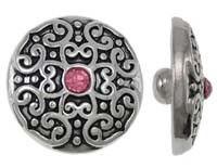 Сменная кнопка для бижутерии 097 Завитки 20мм античное серебро и розовый (литьё и стразы)