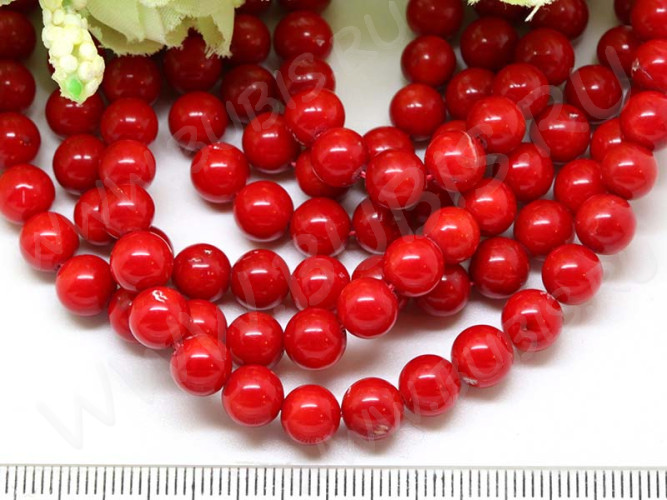 (ОПТ) Бусина округлая 6мм Коралл светло-красный натуральный (камни) (НИТЬ)
