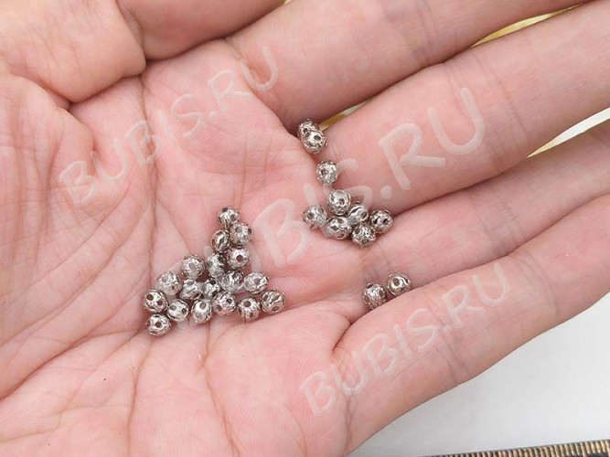 Бусина ажурная 24 Шарик 4мм цвет платины (Brass) (10шт.)