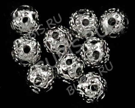 Бусина ажурная 24 Шарик 4мм цвет платины (Brass) (10шт.)