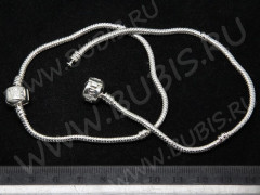 Основа (заготовка) для браслета №40 с замком Пандора 20*0,3см серебристая (Brass) (Pandora Style)