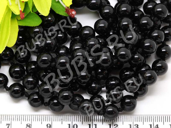 (ОПТ) Бусина округлая 8мм Оникс чёрный (камни) (НИТЬ)