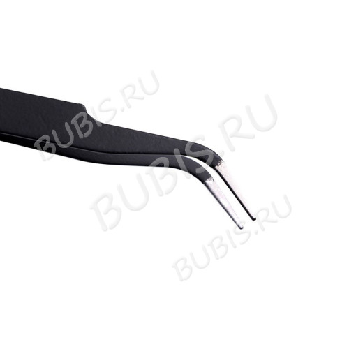 Пинцет 15 с изогнутыми носиками 116мм чёрно-стальной (сталь) (инструменты для бижутерии)