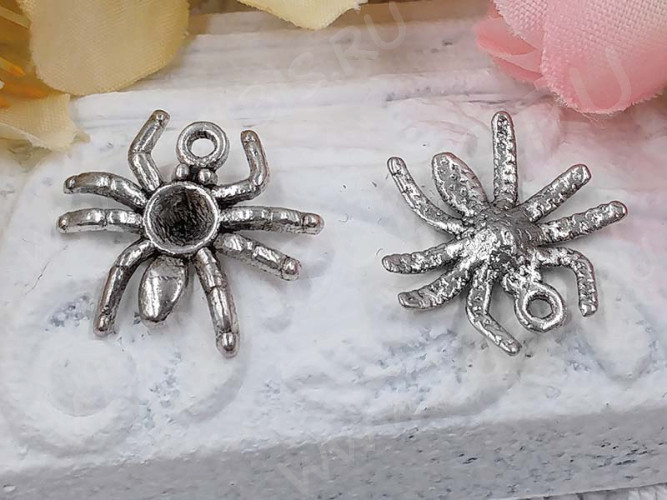 Подвеска Паук 05 3D 19*17*3,5мм античное серебро (литьё)