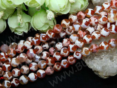 (ОПТ) Бусина округлая ГРАНЁНАЯ 8мм Агат Жираф т.рыже-молочный (камни) (НИТЬ)